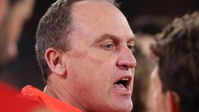 ADELAIDE, AUSTRALIA - JUNE 15: John Longmire, Senior Coach of the Swans during the 2024 AFL Round 14 match between the Adelaide Crows and the Sydney Swans at Adelaide Oval on June 15, 2024 in Adelaide, Australia. (Photo by James Elsby/AFL Photos via Getty Images)