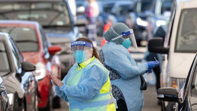 Medical staff working at the Bondi Drive Through Covid Testing Centre, Sydney. Picture: NCA NewsWire