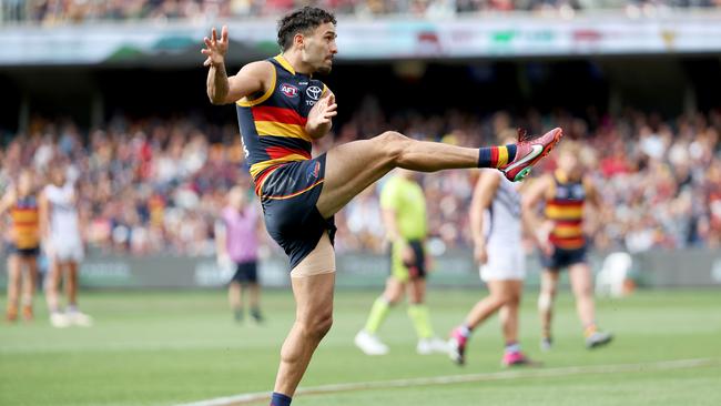 Rankine kicks for goal. Picture: James Elsby/AFL Photos via Getty Images