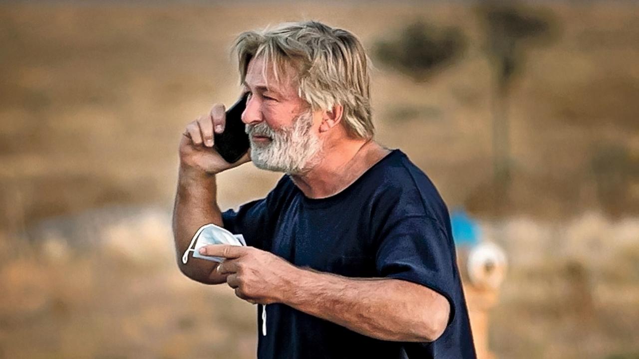 A distraught Alec Baldwin outside the Santa Fe County Sheriff's offices after the accident. Picture: Jim Weber/Santa Fe New Mexican