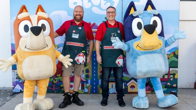 Bunnings and BBC Studios collaborated in February to transform seven warehouses into Hammerbarn, based on an episode of TV animation Bluey. Pictured: Bunnings’ Darren Pearce and Ryan Baker