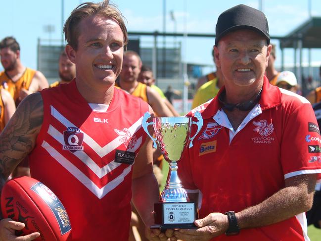 Yeppoon Swans Skipper Matt Wallin and Coach Mark Wallin with the Central Queensland Cup.