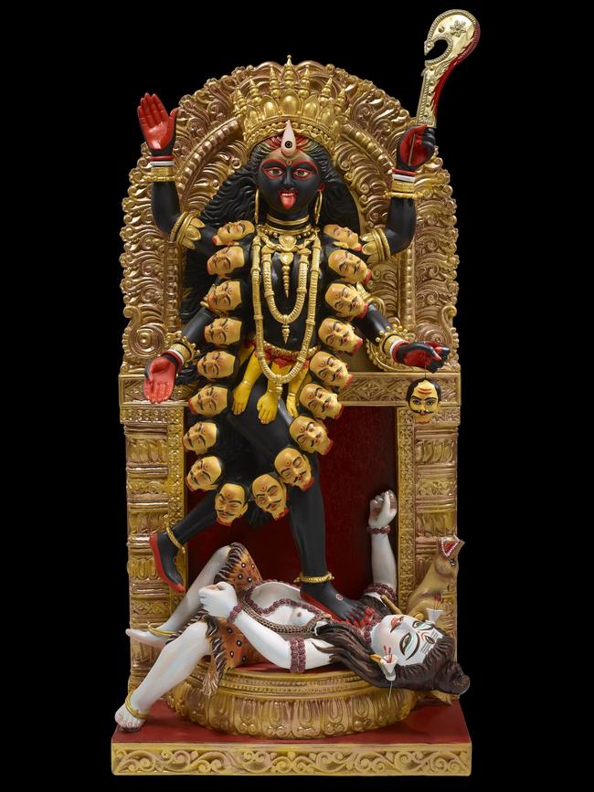 Kali icon by Kaushik Ghosh, fibreglass, wood, ply, oil-based colour, cloth, jute hair, gold thread, pearls, nails, beads. India, 2021. Picture: Trustees of the British Museum