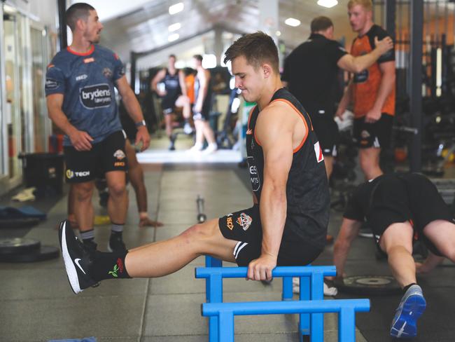 Rising Wests Tigers hooker Jake Simpkin. Photo: Wests Tigers