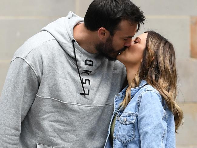 SYDNEY, AUSTRALIA - NCA NewsWire Photos SEPTEMBER, 25, 2020: Bachelor couple Locky Gilbert and Irena Srbinovska head to lunch in Hyde Park in Sydney. Picture: NCA NewsWire/Joel Carrett