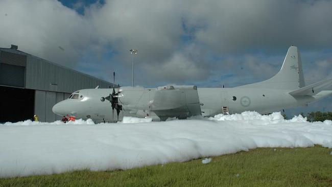 The toxic foam being used at RAAF Darwin.