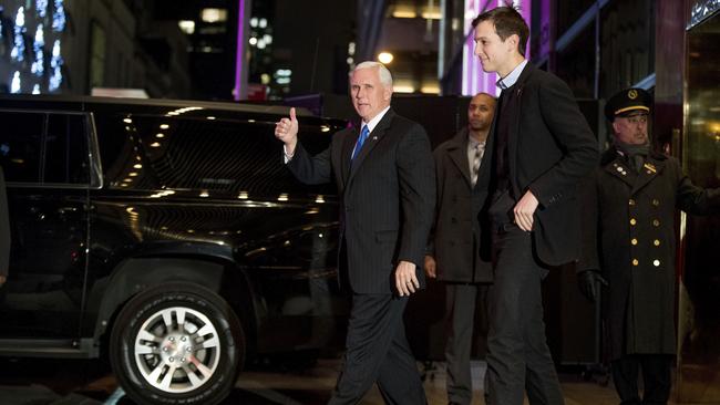 Mike Pence, left, with Jared Kushner outside Trump Tower in New York.