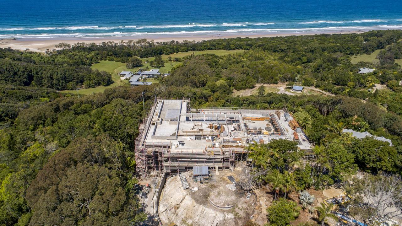 The major building works seem to be nearly complete at the site of Chris Hemsworth’s mega mansion at Broken Head, near Byron Bay. Picture: Media Mode