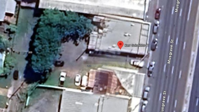 Satellite imagery shows a car illegally parked in the alleyway between Kerr Solutions and the local tobbaconist. Source: Google