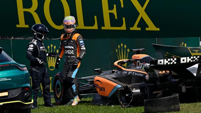 Ricciardo’s penultimate race for McLaren perhaps ever lasted just one lap. Picture: MAURO PIMENTEL/AFP