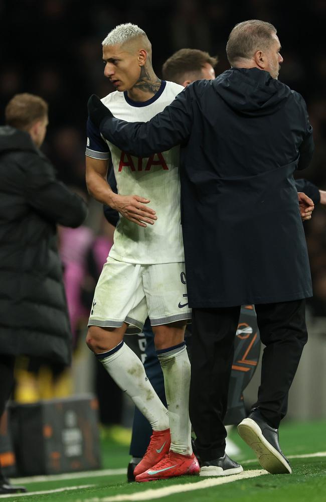 Richarlison was deemed fit to play in encouraging signs for Ange Postecoglou’s Spurs. Picture: Richard Pelham/Getty Images