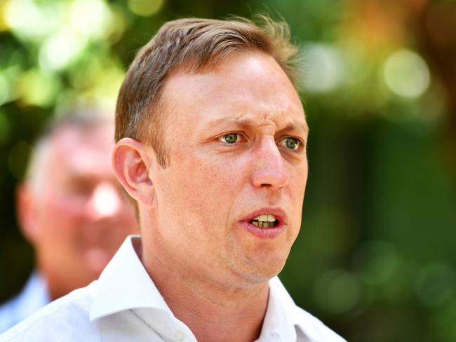 Queensland Deputy Premier Steven Miles speaks to media at the Townsville University Hospital. Picture: Alix Sweeney