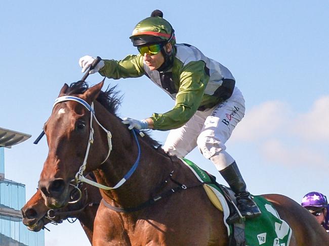 Incentivise ridden by Brett Prebble wins the TAB Turnbull Stakes at Flemington Racecourse on October 02, 2021 in Flemington, Australia. (Reg Ryan/Racing Photos via Getty Images)