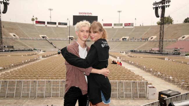 BFFs: Troye Sivan with Taylor Swift on her Reputation tour in May. Picture: Christopher Polk/TAS18/Getty Images