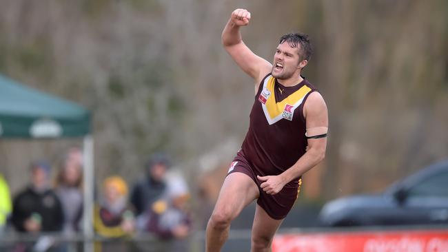 Lachlan McKernan celebrates a goal. Picture: Steve Tanner