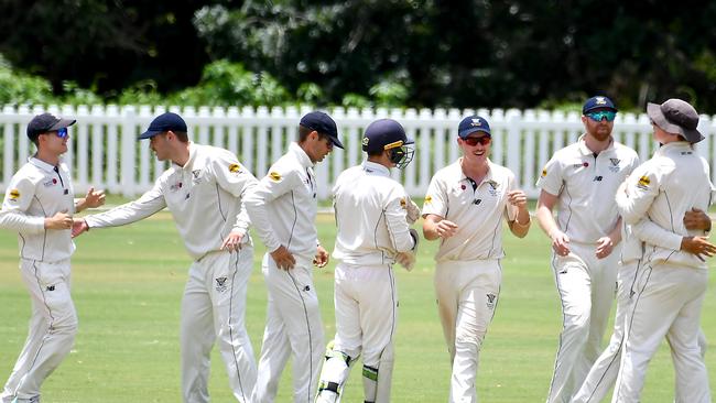 Valley players celebrate a wicket Premier grade cricket between Valley and Souths Saturday January 21, 2023. Picture, John Gass