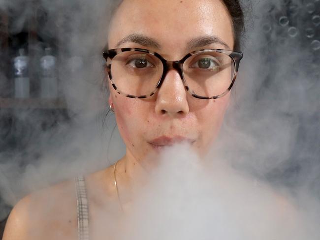 15/12/2017 Vaper Tara Douglas, 22 at Vapoureyes a vape store in Blair Athol, Adelaide. SA only state not to have any legislation covering the $30m a year vaping industry, which is the country's largest. Kelly Barnes/The Australia