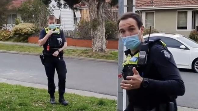 Police arrive to enforce the chief health officer’s directions.