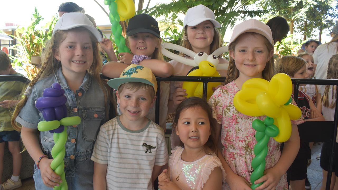 Isabelle Sippel, Ashlyn Schloss, Brielle Schloss, Emelia Schloss, Kohen Schloss and Miranda Hutchison at Spring Vibes at the Nicholas Street Precinct, Ipswich. Photos: Georgie Walker