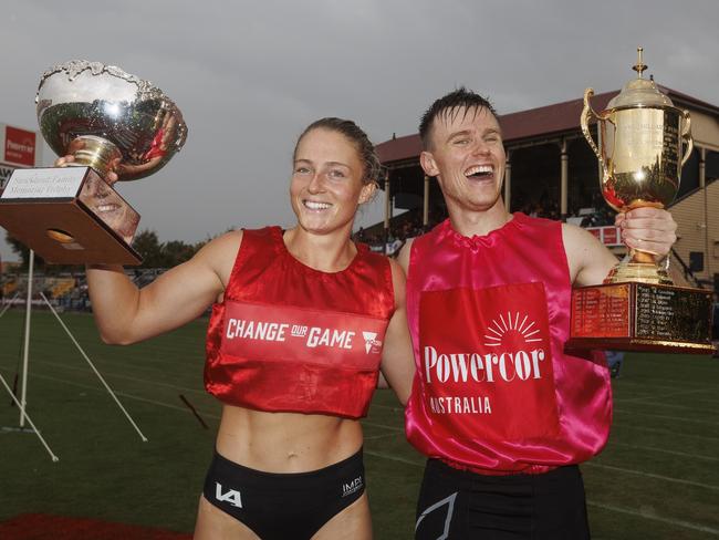 Chloe Mannix-Power and Jack Lacey win the Stawell Gift Picture: Luke Hemer/Stawell Gift