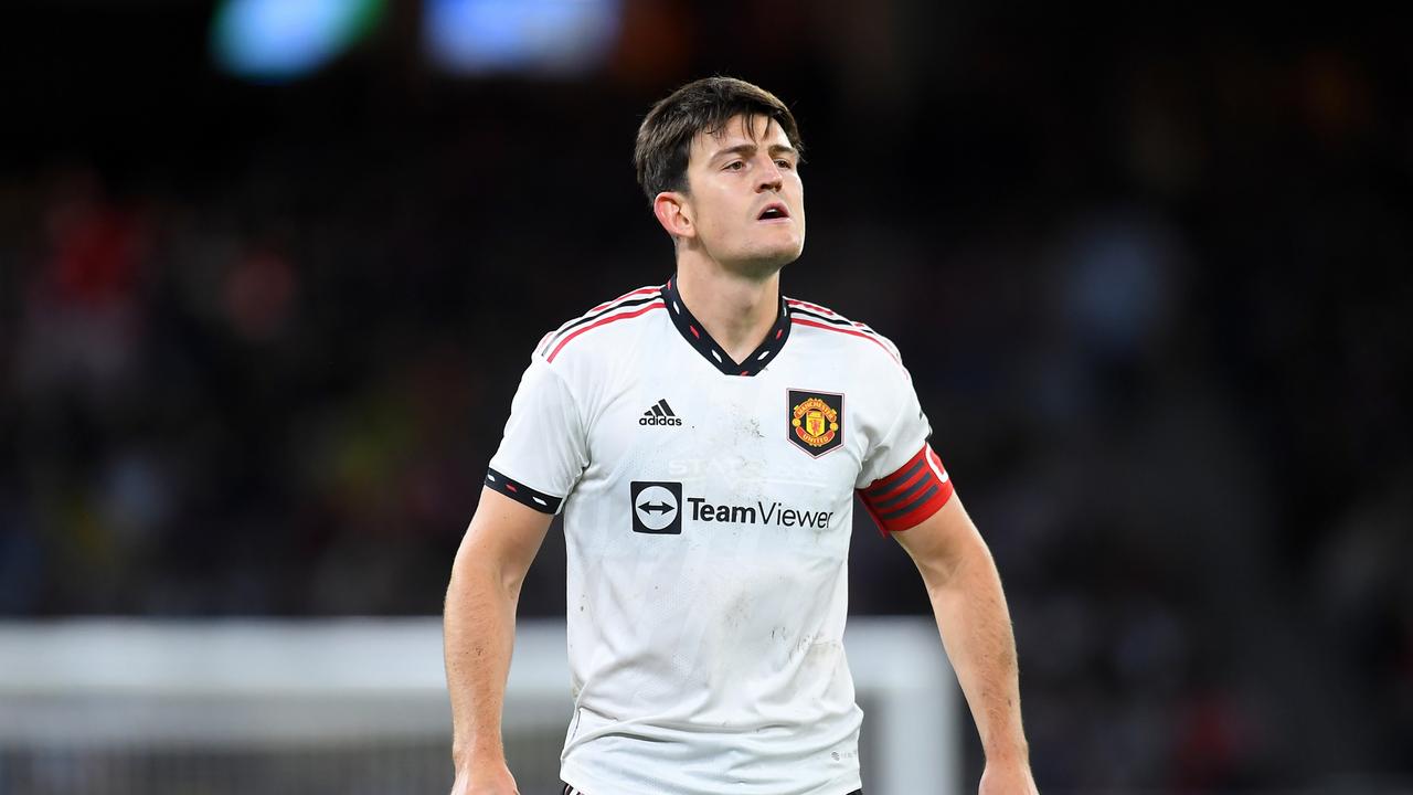 PERTH, AUSTRALIA – JULY 23: Harry Maguire of Manchester United looks on during the Pre-Season Friendly match between Manchester United and Aston Villa at Optus Stadium on July 23, 2022 in Perth, Australia. (Photo by Albert Perez/Getty Images)