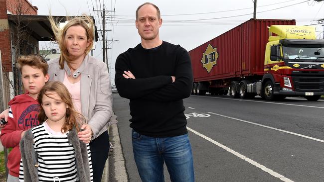 The Yates family: Liam 8, Sophia 5, Mel and Glen on Somerville Road in Yarraville. Picture: Nicole Garmston