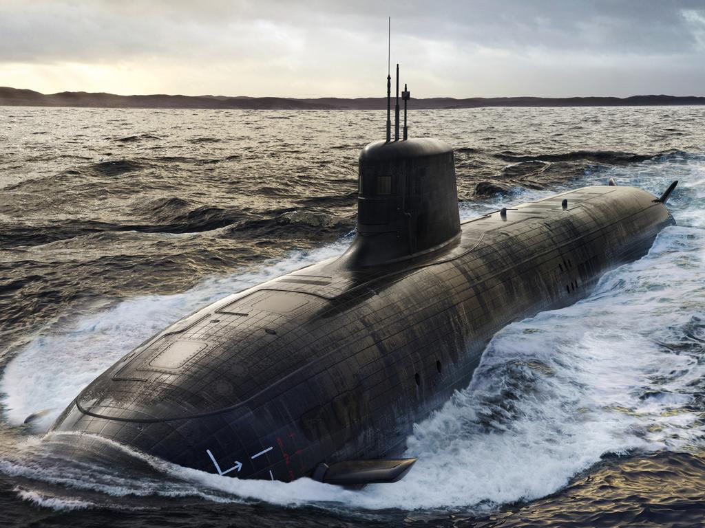 An artist’s impression of the future SSN-AUKUS nuclear-powered submarine. Picture: Defence/Supplied