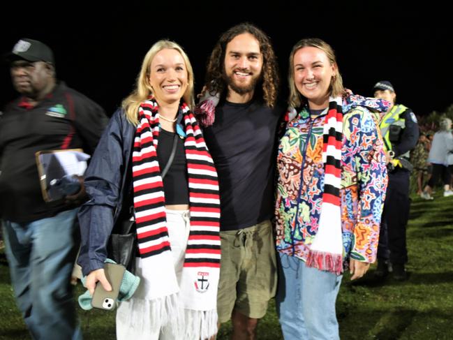 Izzy Lukins, Jonah Lafferty and Franny Earp at Cazalys Stadium for the premiership match between St Kilda and Port Adelaide on Saturday night. Picture: Andreas Nicola