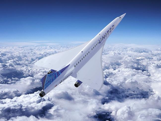 This undated artist rendering released by Boom Supersonic shows the company's supersonic airplane with the United Airlines logo. - United Airlines announced plans on June 3, 2021, to buy 15 planes from airline startup Boom Supersonic in a move that could revive the high-speed form of air travel. Under the commercial agreement, United would purchase Boom's "Overture" aircraft once the planes meet "United's demanding safety, operating and sustainability requirements" with an aim to start passenger travel in 2029, the companies said in a joint press release. (Photo by - / Boom Supersonic / AFP) / RESTRICTED TO EDITORIAL USE - MANDATORY CREDIT "AFP PHOTO / Copyright Â© 2021 Boom Supersonic" - NO MARKETING - NO ADVERTISING CAMPAIGNS - DISTRIBUTED AS A SERVICE TO CLIENTS