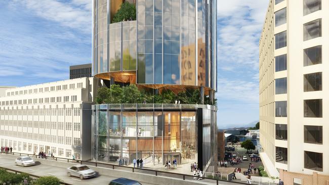 An artist’s impression of the Fragrance Group’s high-rise hotel proposal for Davey St released last year. Picture: SUPPLIED