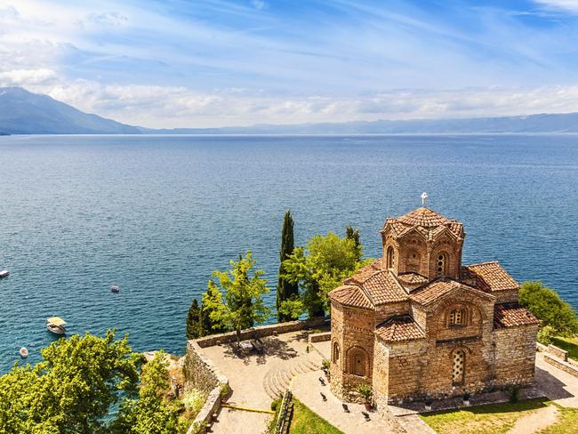 Jovan Kaneo Church on beautiful sunny day at Lake Ohrid, Macedonia.