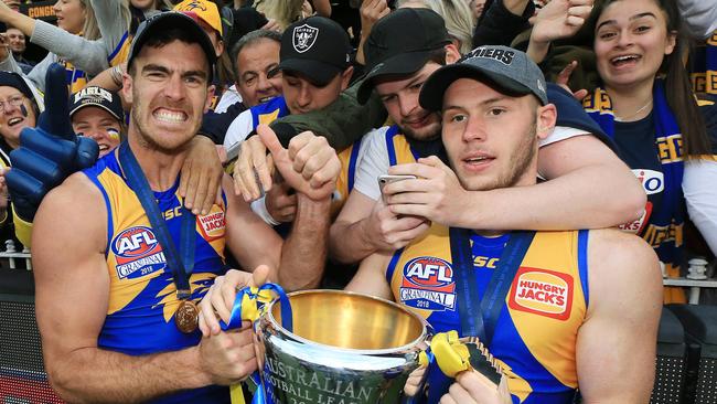 West Coast’s Scott Lycett celebrates at the MCG. Picture: Mark Stewart