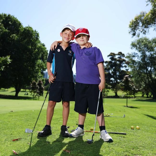 Jamie Armitage and Harry Chipkin at Moore Park Golf club. Picture: Rohan Kelly