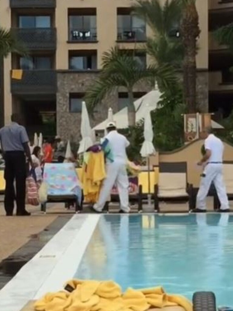 Guests at the hotel thought it would be a good idea to reserve sunbeds with towels and belongings. Picture: TikTok/mandsandrands