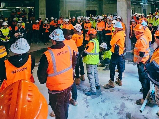 CFMEU SA addressing workers at a building site in recent months . Picture: Facebook