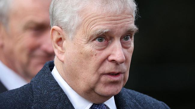 Britain's Prince Andrew, Duke of York leaves after attending for the Royal Family's traditional Christmas Day service at St Mary Magdalene Church in Sandringham in eastern England, on December 25, 2023. (Photo by Adrian DENNIS / AFP)