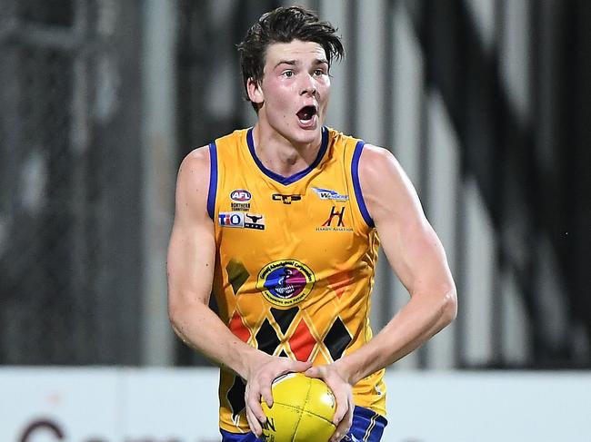 Brodie Newman has been a revelation for Wanderers in the key role of centre half-back. Picture: Felicity Elliott AFLNT/Media