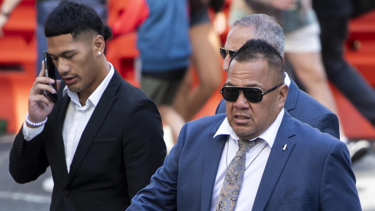 Junior Amone (left) with his father Talatau Amone (right) entering court on Friday. Picture: NCA NewsWire/Monique Harmer.