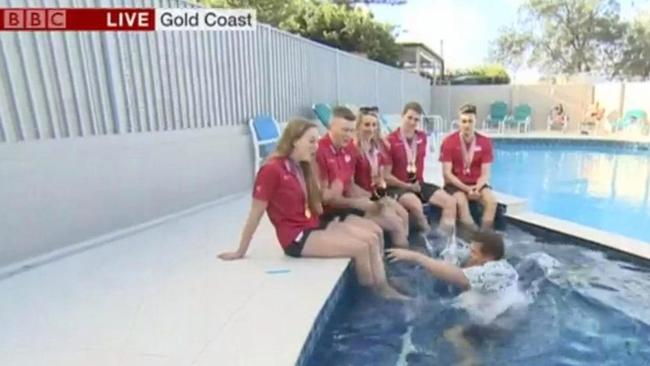 “Whoops, missed it.”: Bushell takes his unplanned dive. Picture: BBC