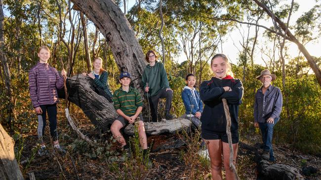 Student volunteers from Bush Buddies (L-R) Isla, Annecy, Mick, Tom, Lele and Zoe with Craig Baulderstone at Belair National Park. Picture: Brenton Edwards