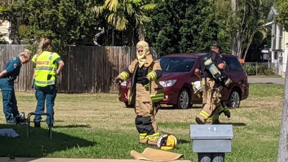 Firefighters at the scene of a car fire in Vincent. Picture: Matt Taylor