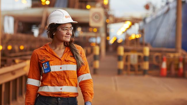 BHP worker and team leader Georgia Brockman at BHP’s Port Headland operation in Western Australia. Picture: supplied