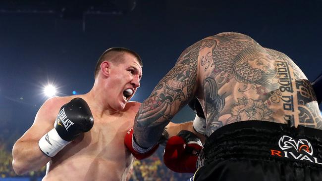 Paul Gallen launches into Lucas Browne.