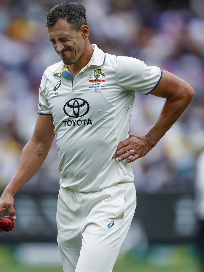 The Aussie quick appeared to hurt himself during the Boxing Day Test. Picture: Michael Klein