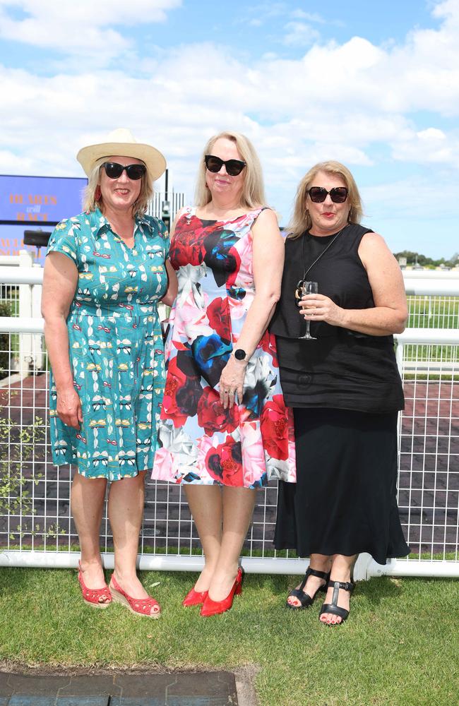 MELBOURNE, AUSTRALIA – OCTOBER 16 2024 Mara, Vikki and Jenn at the Caulfield Social race day at Caulfield racecourse on Wednesday 16th October, 2024 Picture: Brendan Beckett