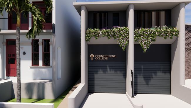 Wollongong Rd entry.  Artist's impressions for Cornerstone College, a proposal by St Mark Coptic Orthodox Church at Arncliffe.