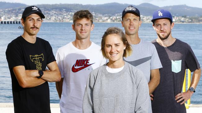 Getting ready for tomorrow's Run The Bridge event is (L-R) Jordan Gusman, Brett Robinson, Milly Clark, Ben St Lawrence, Liam Adams. PICTURE: MATT THOMPSON