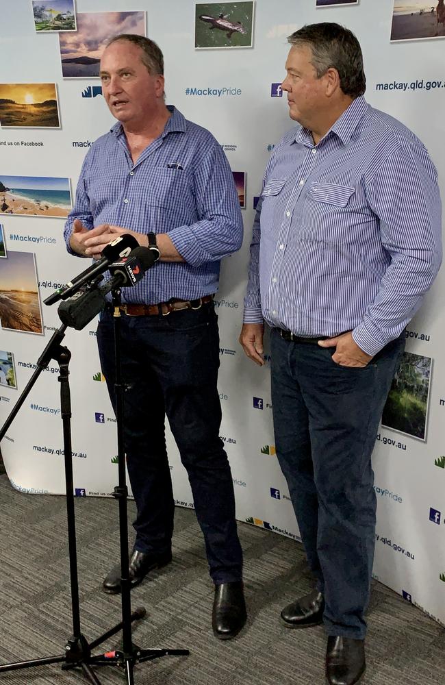 Deputy Prime Minister Barnaby Joyce and Dawson Nationals candidate Andrew Willcox. Picture: Rae Wilson