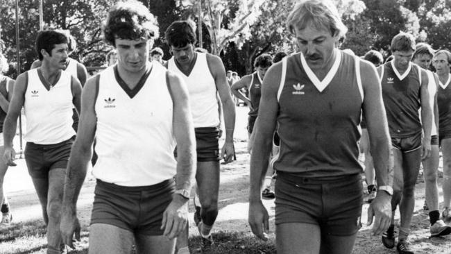 North Melbourne's Wayne Schimmelbusch and coach Malcolm Blight in 1981.