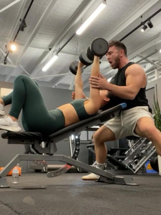 Tobi Pearce working out new love, fitness trainer Rachel Dillon. Picture: Instagram